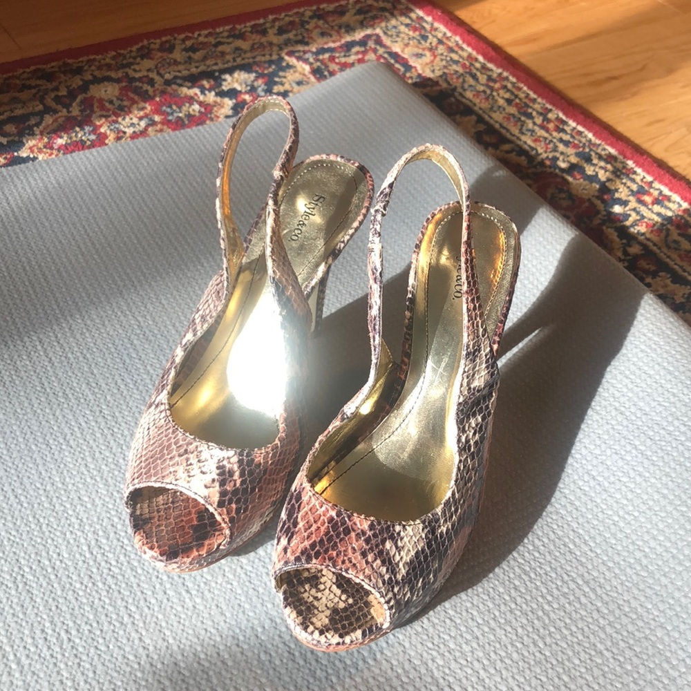 Snakeskin Platform Peeptoe Heels